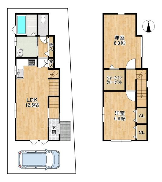 宇治市 槇島町千足　中古 一戸建ての間取り|2LDK＋WIC＋ガレージ＜ご内覧ご予約受付中＞空き家の為いつでもご内覧可能です。週末はもちろんのこと平日のお仕事終わりなどでも対応させていただきますのでお気軽にお問い合わせください。

