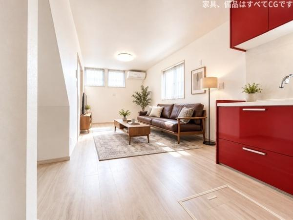 宇治市 槇島町千足　中古 一戸建ての居間・リビング|前道は交通量が少ないので、静かに過ごせるリビングです。