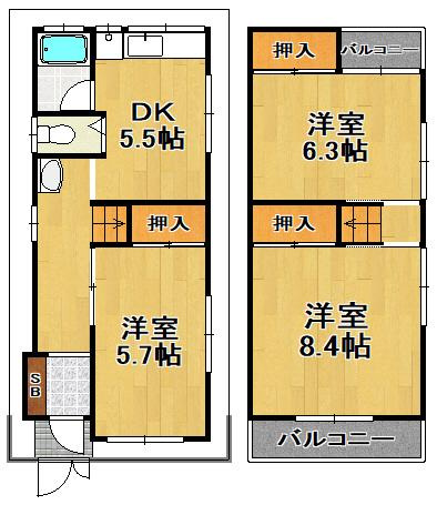 鶴町１丁目貸家の間取り|★オールフローリング★