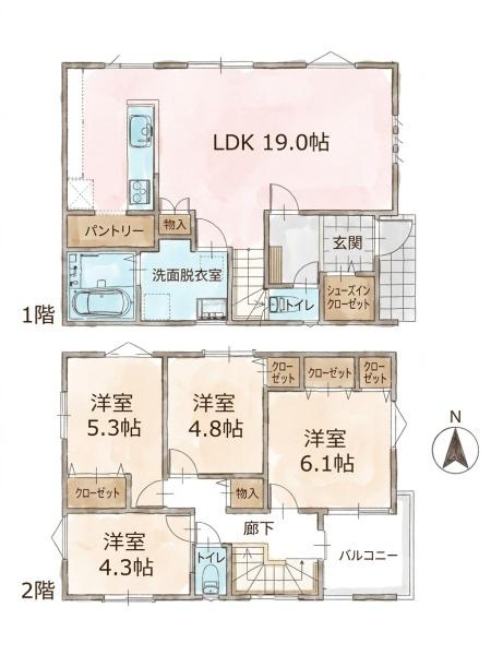 横浜市緑区鴨居６丁目の新築一戸建の間取り