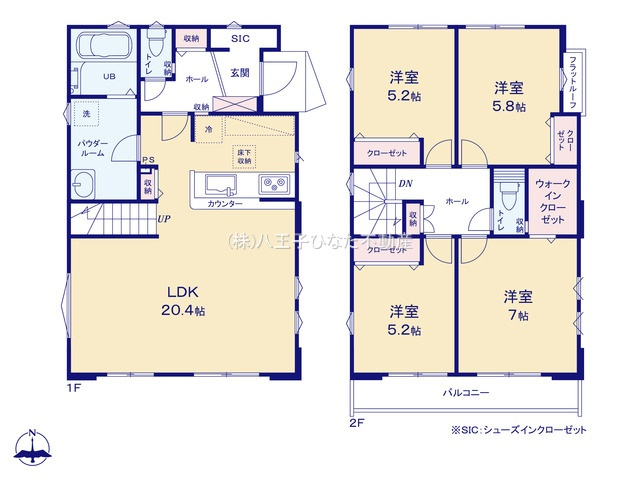 『八王子市新築戸建て』八王子市子安町2-28-22【仲介手数料無料】　４期の間取り|～仲介手数料無料☆八王子ひなた不動産～八王子市子安町　新築戸建て