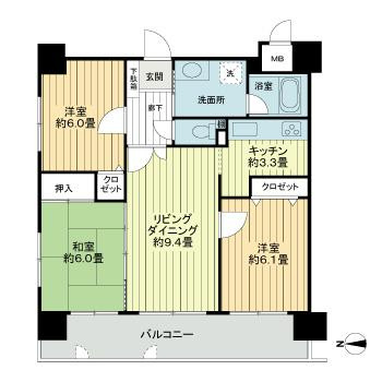 福岡市中央区荒戸３丁目の賃貸マンションの間取り|間取り
