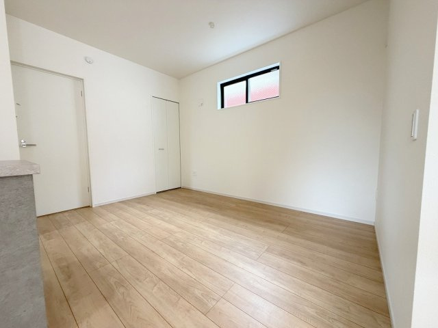三郷市新和2丁目　新築戸建　全1棟の居間・リビング|リビングにもウォークインクローゼット付で季節物の大物家電の収納にも便利