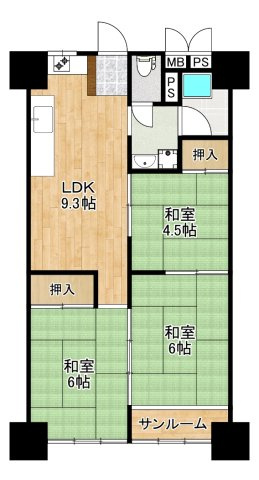 万代コーポの間取り|【暮らしやすい３ＬＤＫ】子供部屋や趣味のお部屋も作れますね！資料請求だけでもお気軽にお問い合わせ下さい！