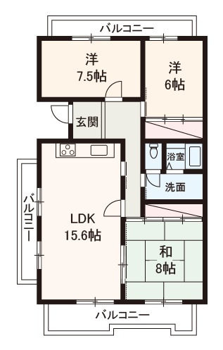 【間取り】 | 藤沢台第一住宅303号棟 | 三面バルコニーを備えた角部屋。専有面積85.04平米のゆったり3LDK！駐車場は１世帯につき1区画確保可能です。