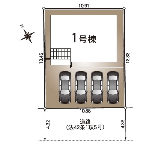 高知市百石町4丁目-第2-新築戸建ての区画図|並列で駐車4台可能です。