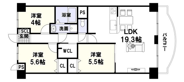 さんくれーる高槻二棟の間取り