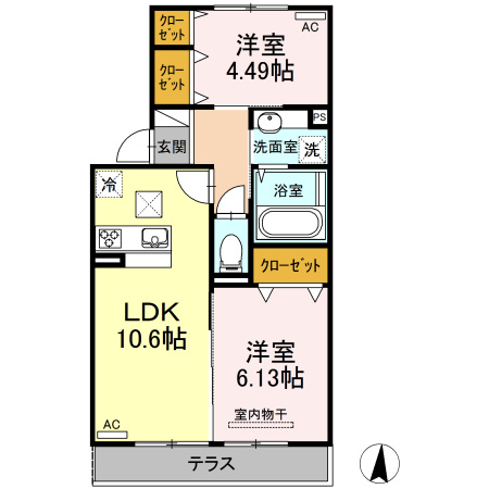 熊本市南区浜口町のアパートの間取り