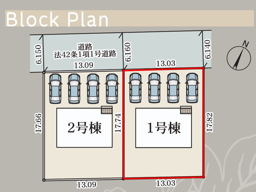 矢吹町小松第７　　　１号棟　　　善郷小学校、矢吹中学区の区画図