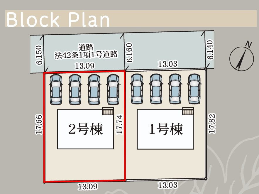 矢吹町小松第７　　　２号棟　　　善郷小学校、矢吹中学区の区画図
