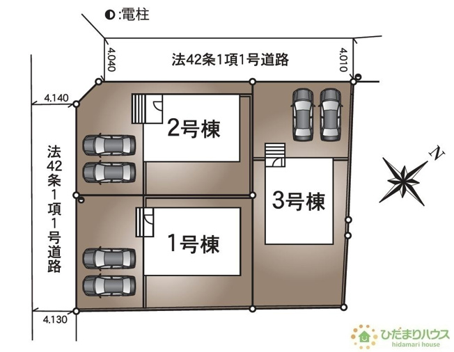 【区画図】 | つくば市谷田部第24　新築戸建　3号棟 | 急な来客時にも安心な、並列駐車2台まで可能です(^^♪
（3号棟）
