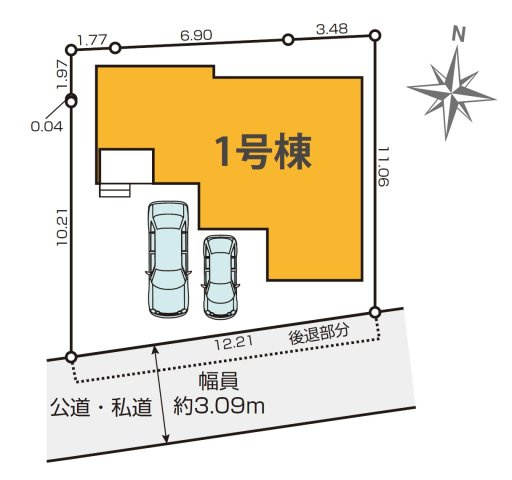 東村山市秋津町2丁目・全1棟　新築一戸建の区画図|カースペース並列2台可能（車種制限あり）