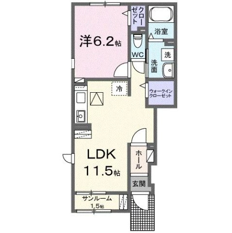 アイランドヒルズ右籾　Ⅲの間取り|1LDKです
