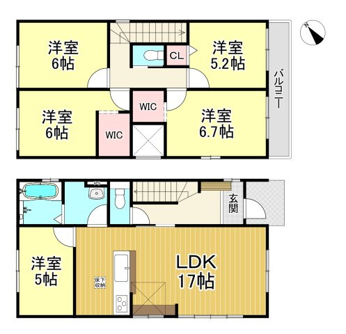 知多市つつじが丘3丁目　全2棟　2号棟の間取り|5LDK+2WIC☆