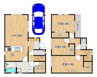 【間取り】 | 菩提　新築一戸建 | 【暮らしやすい２ＳＬＤＫ+ＷＩＣ】広々ゆとりある住まいでのびのび新生活をここではじめませんか！