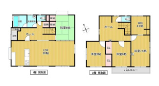 【間取り】 | 山梨市大野 オール電化再生中古住宅 内外装大変綺麗です。 | 126.32㎡ｎ大型４ＬＤＫ　2階ホールも広々・グルニエ（屋根裏収納つき）