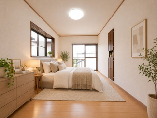 【洋室】 | 山梨市大野 オール電化再生中古住宅 内外装大変綺麗です。 | 写真はCG加工（バーチャルステージング）による合成イメージです。家具・調度品は販売価格に含まれません（現況優先） 