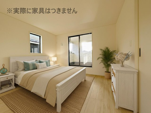 新築戸建・新築建売　喜多方市常盤台第3　松山小・第二中の洋室|画像はバーチャルホームステージングの加工による演出で、実際の家具は付きません。