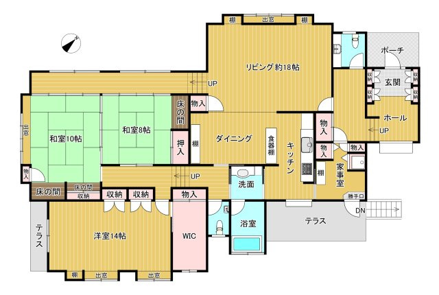 リビングや和室より富士山を望む3SLDK平屋建ての間取り