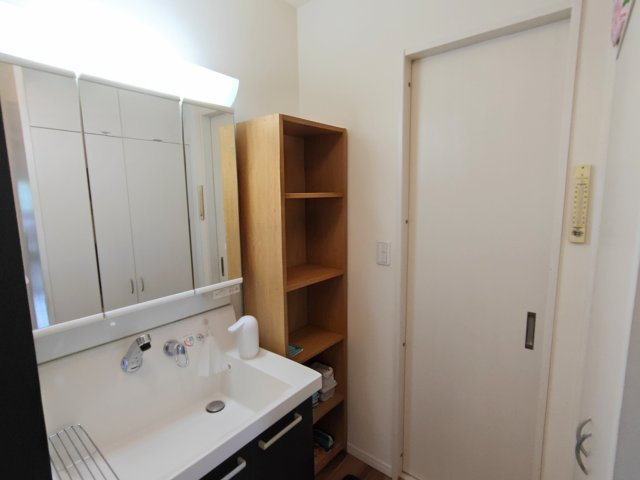 売中古戸建　静岡市葵区古庄４丁目の独立洗面台|三面鏡にハンドシャワー付き。使いやすい洗面台です