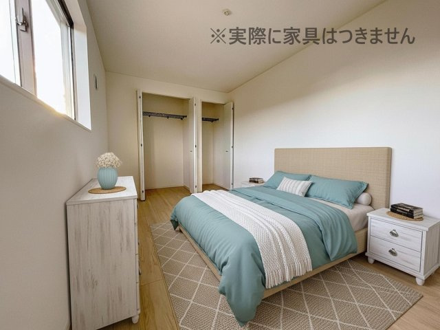 新築戸建・新築建売　喜多方市常盤台第3　松山小・第二中の洋室|画像はバーチャルホームステージングの加工による演出で、実際の家具は付きません。