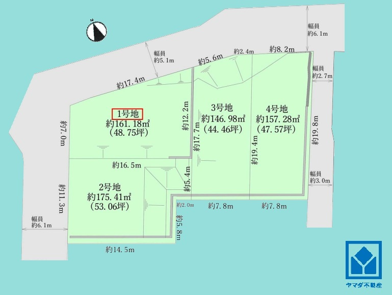 西宮市仁川町６丁目の区画図|西宮仁川6丁目B、4区画の1号地です。