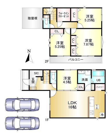 大和高田市市場5期 全6棟 4号棟の間取り|4LDK　土地面積：132.12ｍ2　建物面積：99.77ｍ2　駐車２台可