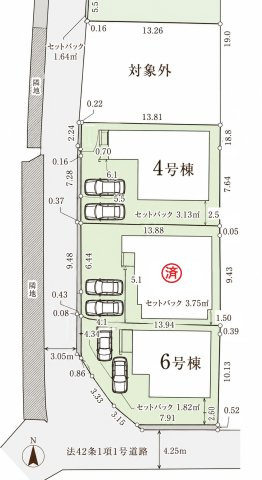 大和高田市市場5期 全6棟 4号棟の区画図