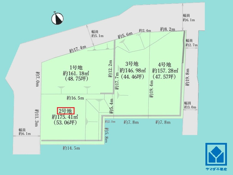 西宮市仁川町６丁目の区画図|西宮仁川6丁目B、4区画の2号地です。