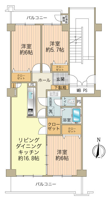 専有面積：約81.35㎡　バルコニー面積：約15.16㎡　間取：3LDK