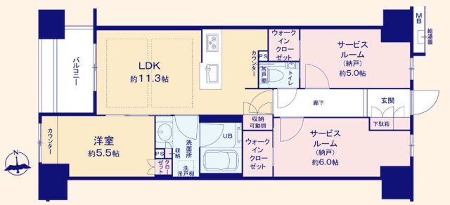 【間取り】 | プレシス八王子レグリオ | 1SLDKは、サービスルーム、居室、リビングダイニングキッチンを備え、収納や趣味の空間を確保できますよ。リビングでゆったり過ごしたり、個室で休んだりと、メリハリのある生活を送りたい方におすすめですね。