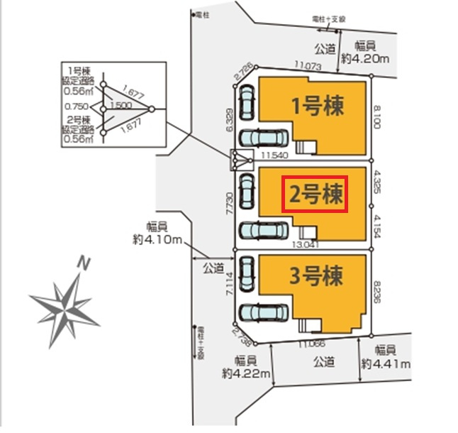 所沢市小手指南3丁目・全3棟　新築一戸建　2号棟の区画図|【全3棟・2号棟】
駐車2台可(車種制限あり)です。