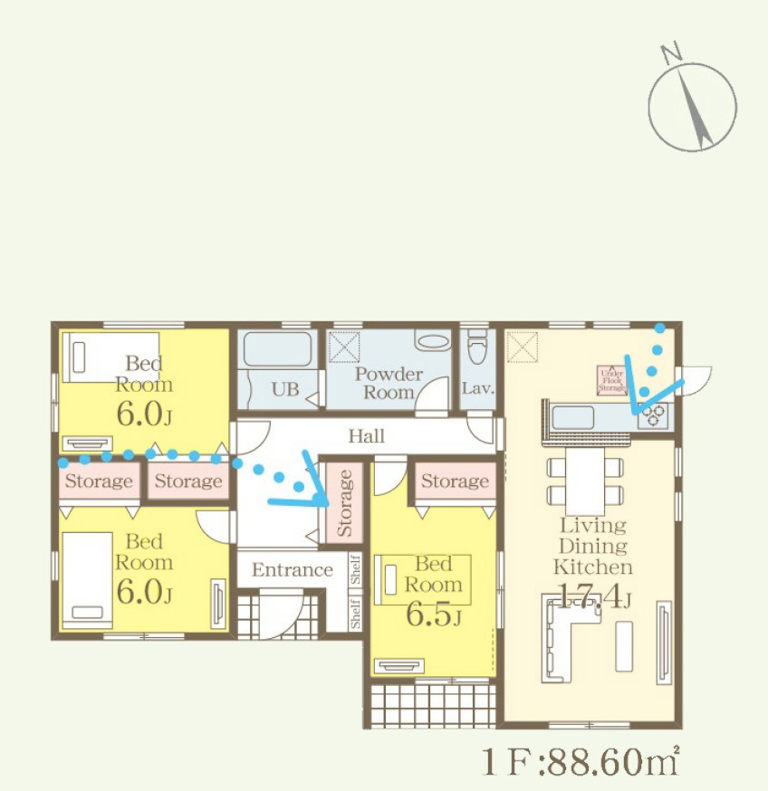 【新築戸建】伊勢崎市国定町第3　の間取り|■間取り図（2号棟）｜敷地面積：383.23（約115.92坪）　建物面積：88.60（約26.8坪）