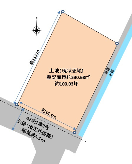 旗ヶ崎5丁目売土地（更地）の土地図|平屋でも建築できる整形地になります。