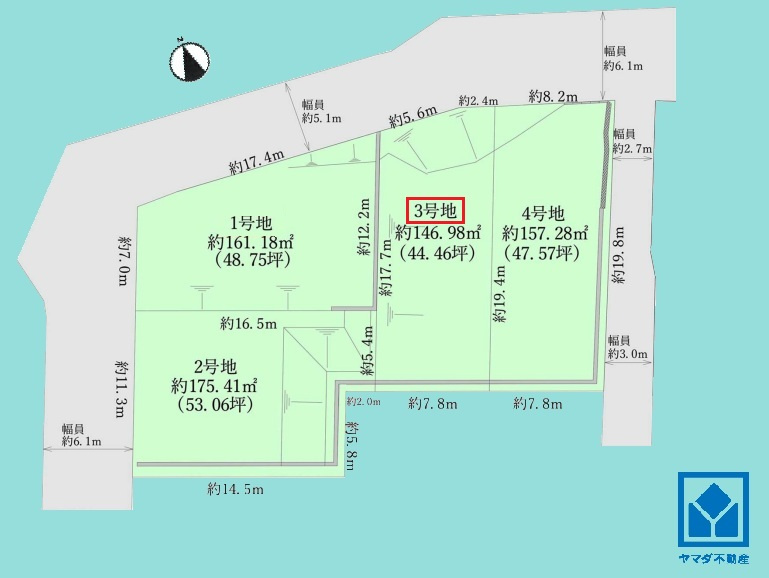 西宮市仁川町６丁目の区画図|西宮仁川6丁目B、4区画の3号地です。