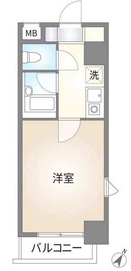 【間取り】 | グランヴァン町田 | 1Kは、キッチンと居室が分かれているため、生活空間にメリハリをつけられますね。料理の臭いが気になりにくく、来客時にもプライベート空間を確保しやすい点が魅力ですね。一人暮らしでも快適な生活を送れますよ。