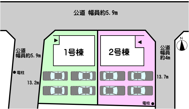 碧南市若松町の区画図|1号棟　駐車スペース4台