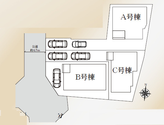 秦野市北矢名　新築戸建　全3棟B号棟の区画図