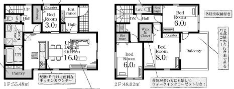 野田市木間ケ瀬1期　新築戸建　3号棟の間取り|4LDK+パントリー+WIC収納+駐車場スペース3台分（車種により異なる場合がございます。）