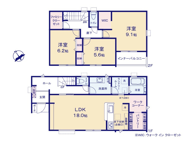 リーブルガーデン  水戸堀町　第24　限定1棟！の間取り|　
☆段差のないオールフローリング。各居室の他、パントリー、ファミリークローゼットなど収納スペース充実。水まわり中心に回遊性のある間取りで生活動線がコンパクトです。