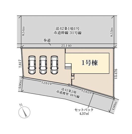 リーブルガーデン  水戸堀町　第24　限定1棟！の区画図|3台並列駐車可能です。気になる他の物件と合わせての現地ご案内も可能です。HPから、またお電話でも、お気軽にお問い合わせください。

