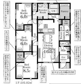 野田市木間ケ瀬1期　新築戸建　4号棟の間取り|4LDK+パントリー+WIC収納+駐車場スペース3台分（車種により異なる場合がございます。）