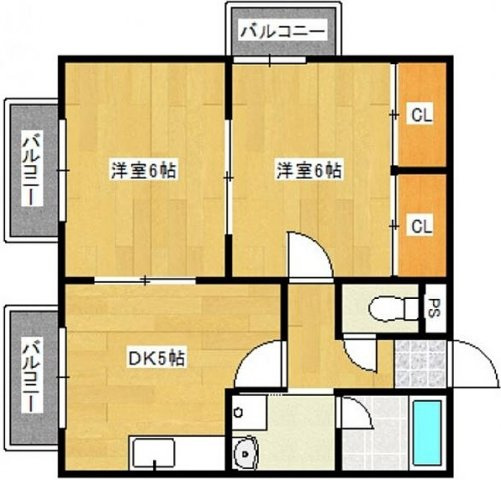 シャルム津福の間取り|２DKの間取りです