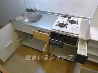 リヴィエール口田のキッチン|２口ガスコンロ・グリル付き