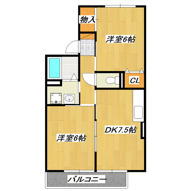 カネダイハウス３の間取り|振り分けタイプです。