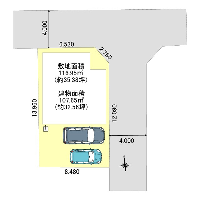 三郷市東町　中古戸建の区画図|角地！カースペース並列2台可能