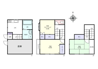 【間取り】 | 葛飾区鎌倉３丁目 売戸建 | 【3DK＋倉庫付き】　建物面積：74.52㎡（約22.54坪）