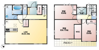 【間取り】 | 三木市緑が丘町中一丁目　新築戸建 | (B号地)、価格3390万円、3LDK、土地面積160.08平米、建物面積102.68平米