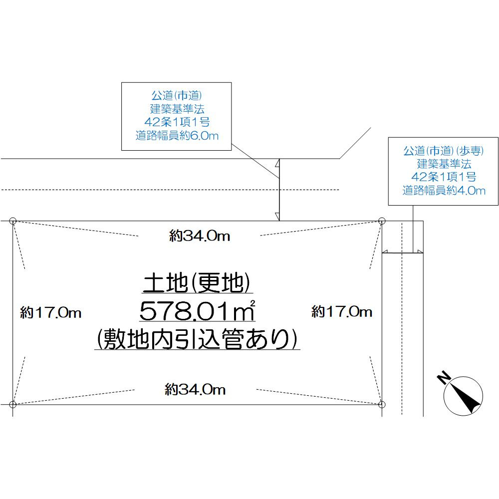 加東市南山土地①の土地図|■建築条件無し■都市ガス・公共上下水。北東側道路より敷地内引込管あり