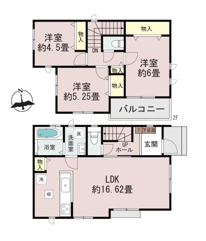 福岡市西区拾六町3丁目第1-2棟（A号棟）の間取り|全居室収納付きで便利です。